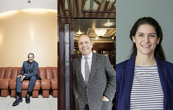 Gastgeber Christian Gujan (Restaurant Mesa Zürich), Felix Suhner (Inhaber des Hotels Seerose Resort & Spa), Daniel Müller (Geschäftsleiter Gastronomie Bindella SA), Simone von Waldburg (Marketingleiterin Bindella SA) und Hans Kopka (Serviceangestellter